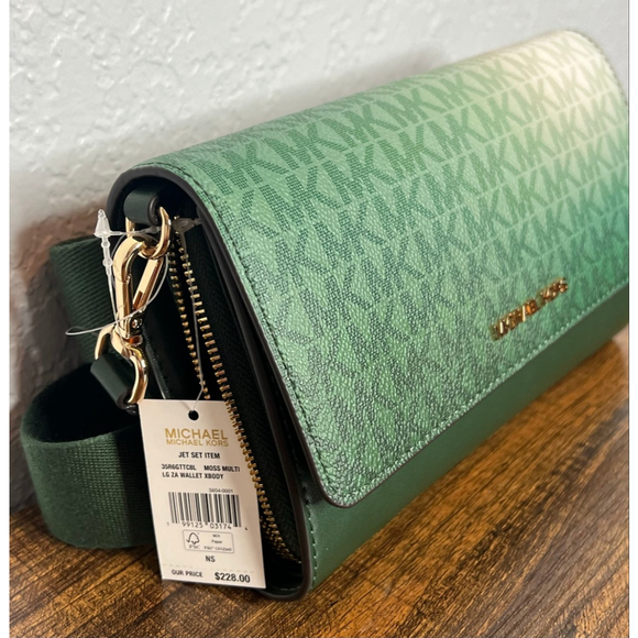 Michael Kors Jet Set Large Moss Multi Crossbody Bag with Logo & Zip Closure - Picture 5 of 11
